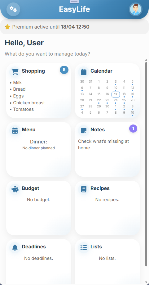 Screenshot dell'app EasyLife